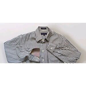 Alan Flusser Shirt Men's M Striped Contrast Cuff Button Up Long Sleeve Cotton